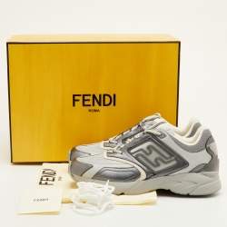 Pre Owned Fendi Faster Size 42 Grey Leather and Mesh Low Top Sneakers