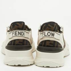 Pre Owned حذاء رياضي فندي كانفاس وجلد زوكا بيج/ تبغ منخفض من أعلى مقاس 42