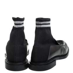  Fendi Black Knit Fabric And Leather High Top Sock Penny Loafers Size 44