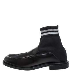  Fendi Black Knit Fabric And Leather High Top Sock Penny Loafers Size 44