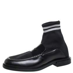  Fendi Black Knit Fabric And Leather High Top Sock Penny Loafers Size 44