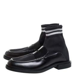  Fendi Black Knit Fabric And Leather High Top Sock Penny Loafers Size 44