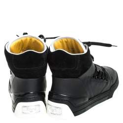 Fendi Black Leather And Suede Lace Up High Top Sneakers Size 40