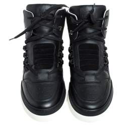 Fendi Black Leather And Suede Lace Up High Top Sneakers Size 40