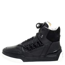 Fendi Black Leather And Suede Lace Up High Top Sneakers Size 40