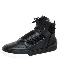 Fendi Black Leather And Suede Lace Up High Top Sneakers Size 40