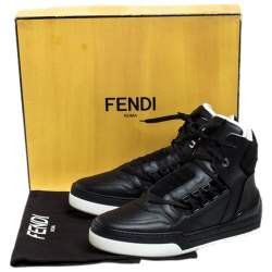 Fendi Black Leather And Suede Lace Up High Top Sneakers Size 40