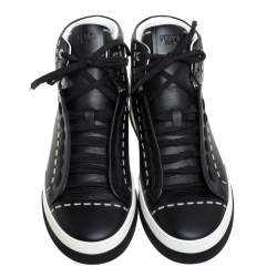 Pre Owned Fendi Black/White Leather Lace Up High Top Sneakers Size 43