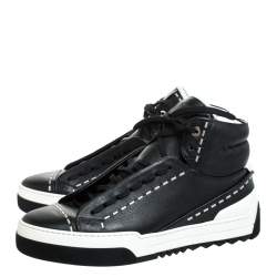 Pre Owned Fendi Black/White Leather Lace Up High Top Sneakers Size 43