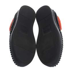 Fendi Black/Red Studded Suede and Leather Monster Slip On Sneakers Size 39