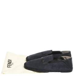 Fendi Blue/Black Suede And Leather Bag Bugs Slip On Espadrilles Size 41