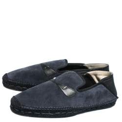 Fendi Blue/Black Suede And Leather Bag Bugs Slip On Espadrilles Size 41