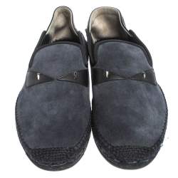 Fendi Blue/Black Suede And Leather Bag Bugs Slip On Espadrilles Size 41