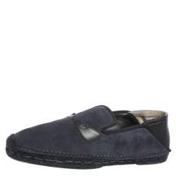 Fendi Blue/Black Suede And Leather Bag Bugs Slip On Espadrilles Size 41