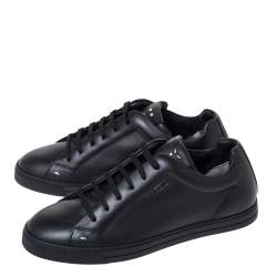 Fendi Black Leather Low Top Sneakers Size 40.5
