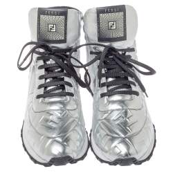 مملوكة مسبقًا Fendi Silver Leather FFreedom High Top Sneakers Size 43