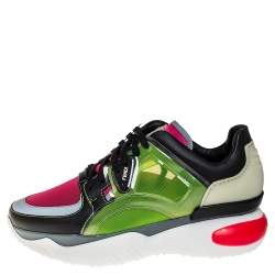 Fendi Multicolor Leather, Mesh And PVC Lace Up Sneakers Size 40