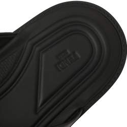 Pre Owned Fendi Black Leather Embossed FF Logo Flat Sandals Size 42