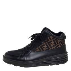 Fendi Black/Brown Mesh And Zucca Canvas High Top Sneakers Size 45