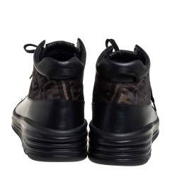Fendi Black/Brown Mesh And Zucca Canvas High Top Sneakers Size 45