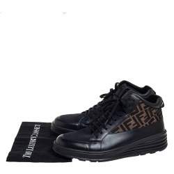 Fendi Black/Brown Mesh And Zucca Canvas High Top Sneakers Size 45