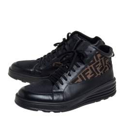 Fendi Black/Brown Mesh And Zucca Canvas High Top Sneakers Size 45