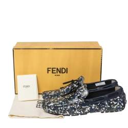 Fendi Navy Blue/Green Leather Military Moccasins Size 43
