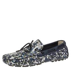 Fendi Navy Blue/Green Leather Military Moccasins Size 43