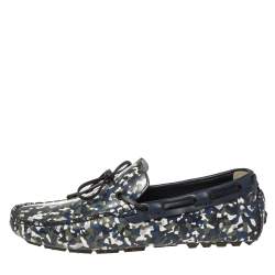 Fendi Navy Blue/Green Leather Military Moccasins Size 43