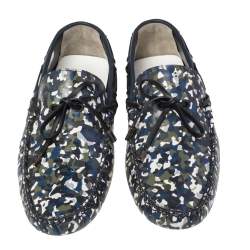 Fendi Navy Blue/Green Leather Military Moccasins Size 43