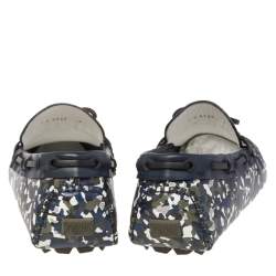 Fendi Navy Blue/Green Leather Military Moccasins Size 43