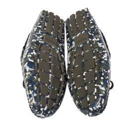 Fendi Navy Blue/Green Leather Military Moccasins Size 43
