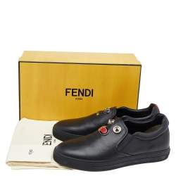 Fendi Black Leather Monster Bug Slip On Sneakers Size 43