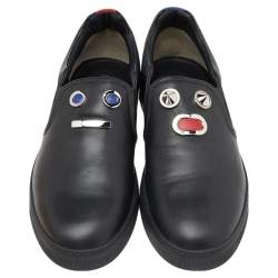 Fendi Black Leather Monster Bug Slip On Sneakers Size 43