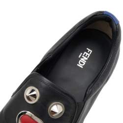 Fendi Black Leather Monster Bug Slip On Sneakers Size 43