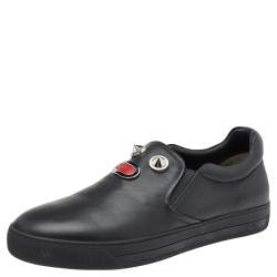 Fendi Black Leather Monster Bug Slip On Sneakers Size 43
