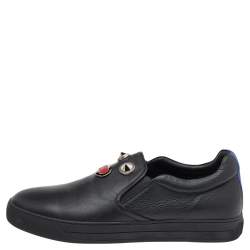 Fendi Black Leather Monster Bug Slip On Sneakers Size 43