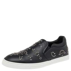 Fendi Black Leather Studded Slip On Sneakers Size 42.5