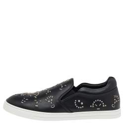 Fendi Black Leather Studded Slip On Sneakers Size 42.5