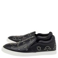 Fendi Black Leather Studded Slip On Sneakers Size 42.5