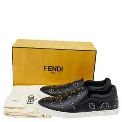 Fendi Black Leather Studded Slip On Sneakers Size 42.5