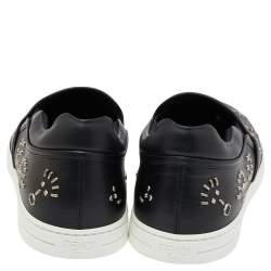 Fendi Black Leather Studded Slip On Sneakers Size 42.5