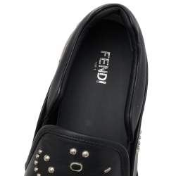 Fendi Black Leather Studded Slip On Sneakers Size 42.5