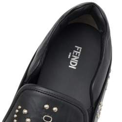 Fendi Black Leather Studded Slip On Sneakers Size 45