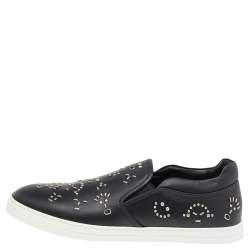 Fendi Black Leather Studded Slip On Sneakers Size 45