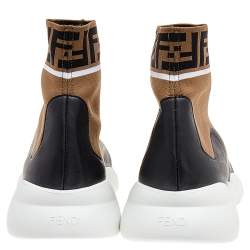 Fendi Brown/Beige FF Knit Fabric Sock Sneakers Size 45