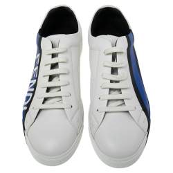 Fendi White Leather Low-Top Logo Print Sneakers Size 45