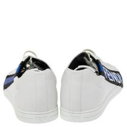 Fendi White Leather Low-Top Logo Print Sneakers Size 45
