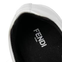 Fendi White Leather Low-Top Logo Print Sneakers Size 45