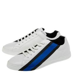 Fendi White Leather Low-Top Logo Print Sneakers Size 45
